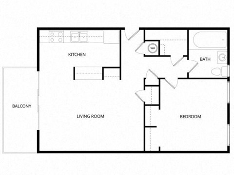 Floor plan for 1 bed, 1 bath, 615 sqft